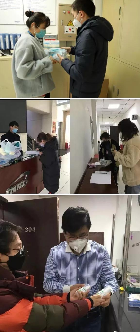 發(fā)放防護(hù)物資：口罩、手套、消毒液、洗手液